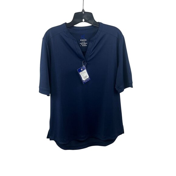 Knoss NWT Womens Shadow Stripe Performance Top L Night Navy Casual Relaxed Fit - Picture 1 of 4